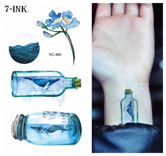 Водостойкие Стикеры картина цветная морская Дрифтинг бутылка татуировка