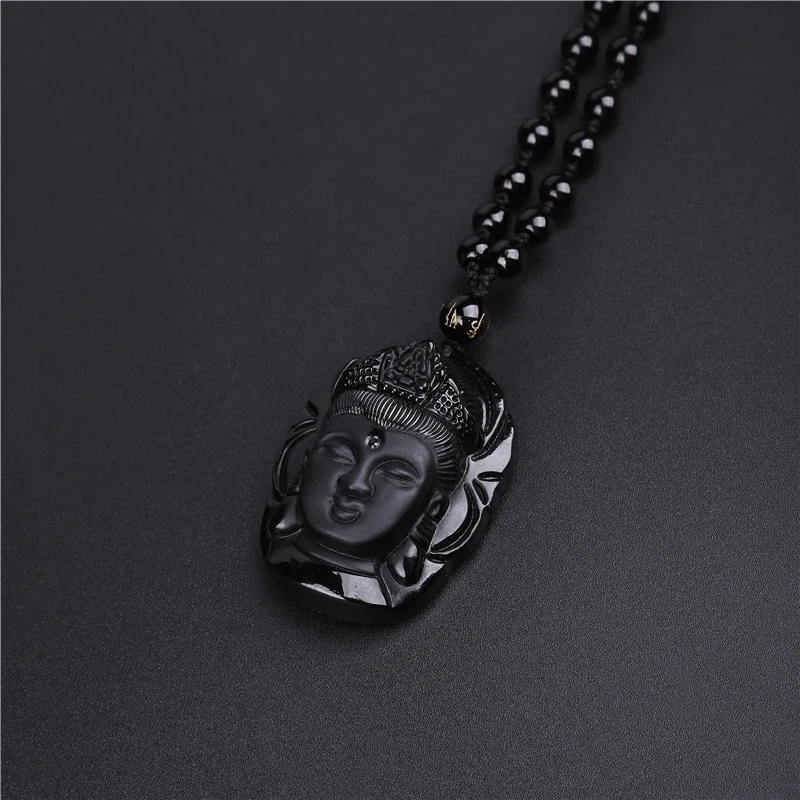 Подвеска в виде головы Будды из натурального черного обсидиана амулет подвеска