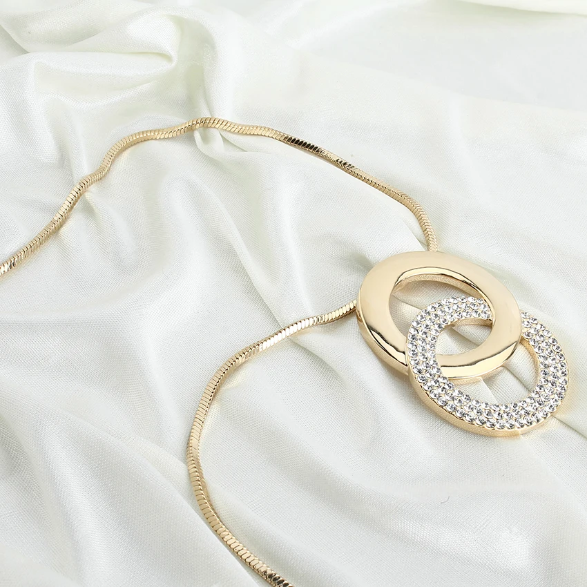 Женская круглая подвеска ожерелье свитер простой стиль золото серебро цепочка с