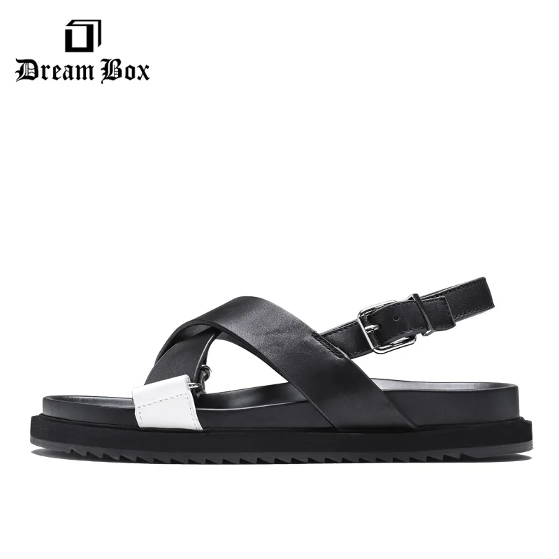 Мужские кожаные сандалии на плоской подошве модные и шлепанцы двойного