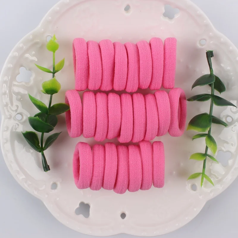 deep pink Новинка года, модные эластичные резинки для волос для девочек, конский хвост, держатель для головы, веревка для волос, маленькие, свежие, 5 цветов, аксессуары для волос для детей, 100 шт - Цвет: deep pink