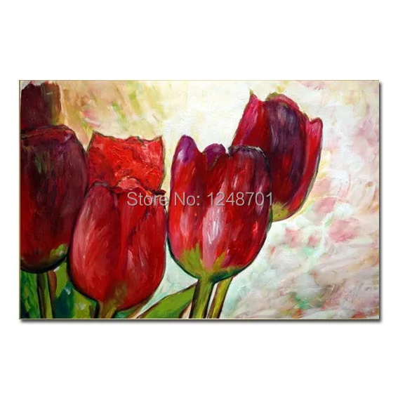 

Modern acrylic red SPRING TULIPS Oil Painting on Canvas home decor wall art