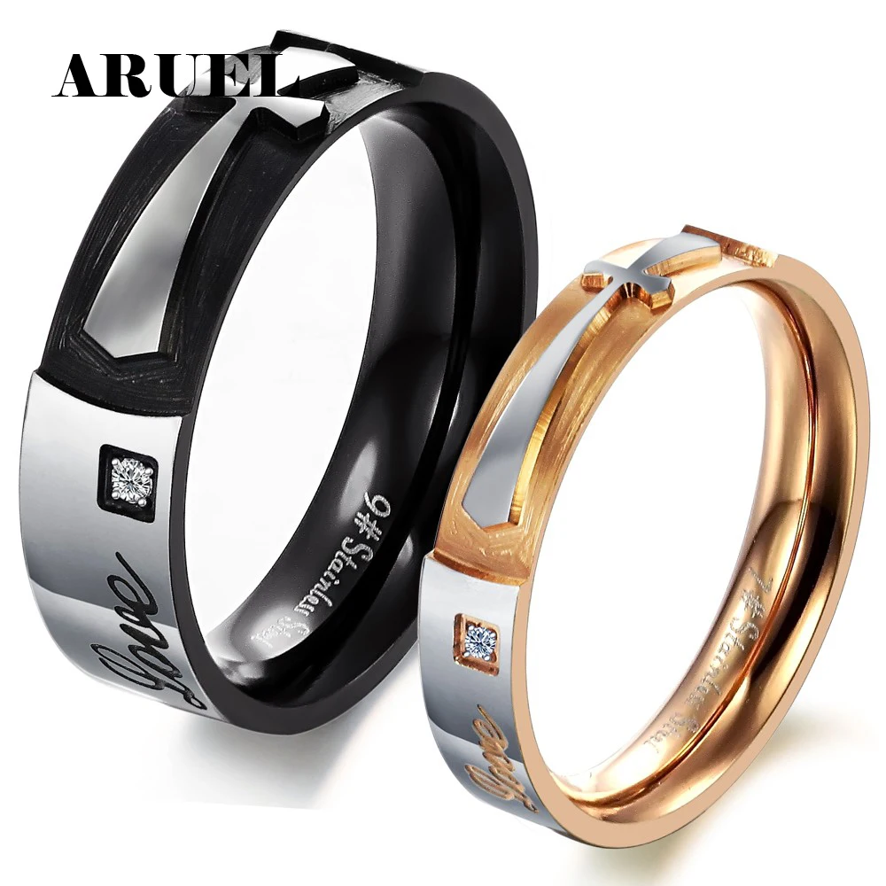 Aruel Горячая розовое золото/черный пистолет покрытием крест Иисуса Кольца для Для