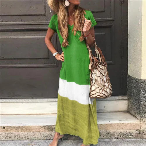 01 Green Fanbety, градиентный цвет, макси платье, женское, пэчворк, Пляжное, длинное платье, элегантное, сердце, принт, v-образный вырез, короткий рукав, летнее платье, 5XL - Цвет: 01 Green