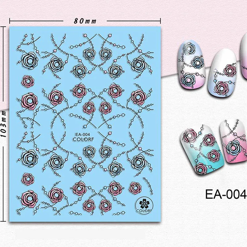04 Белые цветочные наклейки для ногтей с бабочками, 5D наклейки для дизайна ногтей, наклейки для маникюра, наклейки для ногтей, модный набор для дизайна ногтей с цветами - Цвет: 04