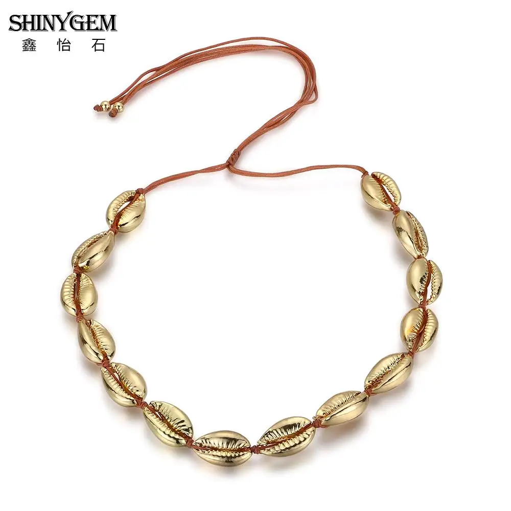ShinyGem регулируемое Золотистое Ожерелье из ракушек ручной работы богемное