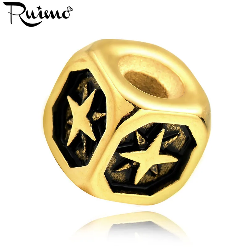 Золотые кубические бусины RUIMO 316L из нержавеющей стали размер отверстия 3 5 мм