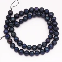 6mm 8mm oval real black pearl loose beads jewelry making 14 long