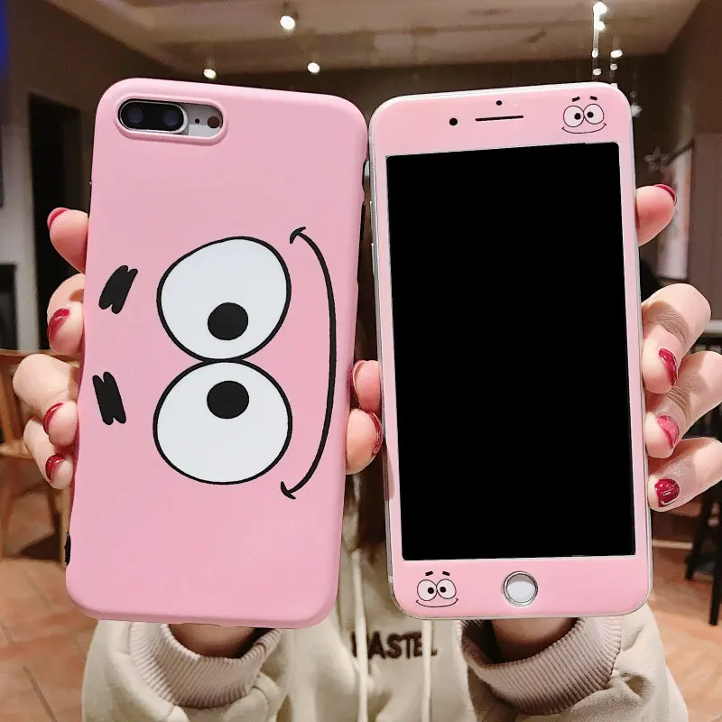 Для iphone 8/7 plus чехол с губкой Бобом и пленка из закаленного стекла для 6 6s мягкий