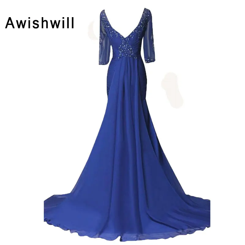 Шифоновое платье для матери невесты с рукавом 3/4 и рюшами|formal evening dress|evening dressevening