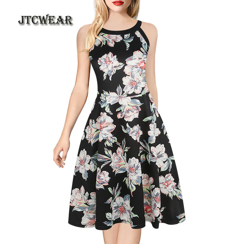 JTCWEAR без рукавов Цветочный принт платье элегантный Офисные женские туфли работы