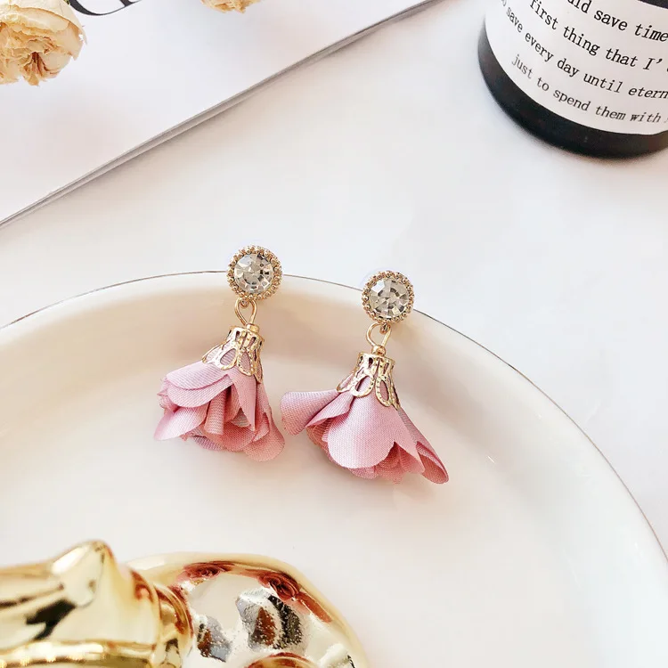 YueBanG Jewelry Free Shipping Fashion Romantic Cloth Flower Earrings For Women Small Plant Ear Nail Accessories Gift. | Украшения и