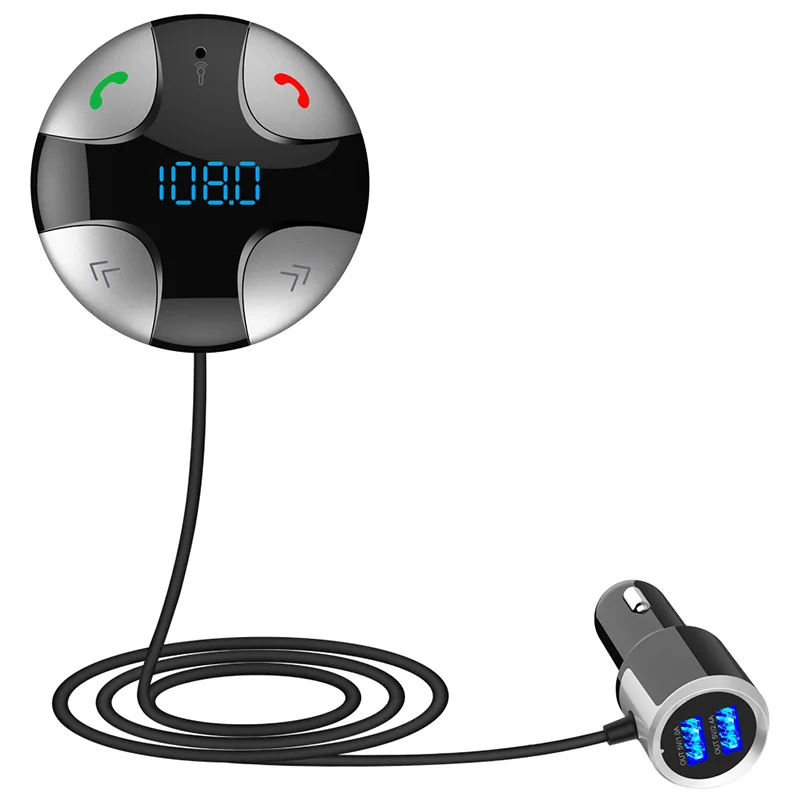 Беспроводной автомобиля FM передатчик Bluetooth Car Kit громкой связи MP3 плеер индикатор напряжения батареи Поддержка двойное зарядное устройство USB AUX - Название цвета: Серебристый