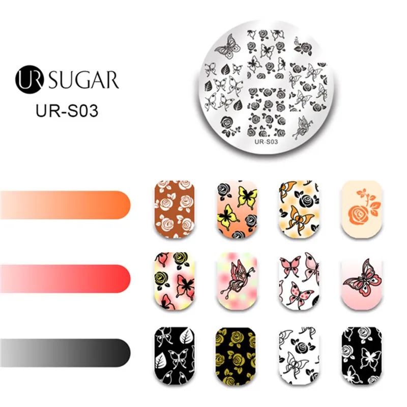 Ur Sugar Круглая Пластина для стемпинга ногтей на День святого Валентина цветочный милый животный геометрический маникюрный шаблон для дизайна ногтей штамп изображение пластины DIY лак