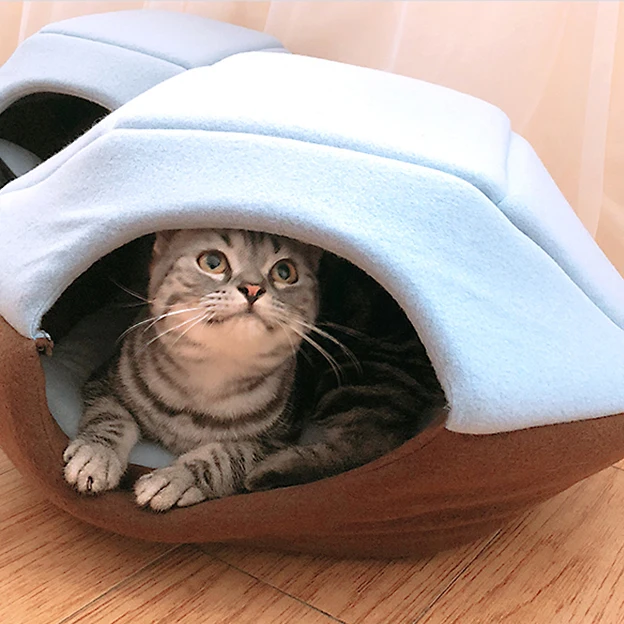 Складная мягкая теплая зимняя кровать для кошек и собак домик домашних животных