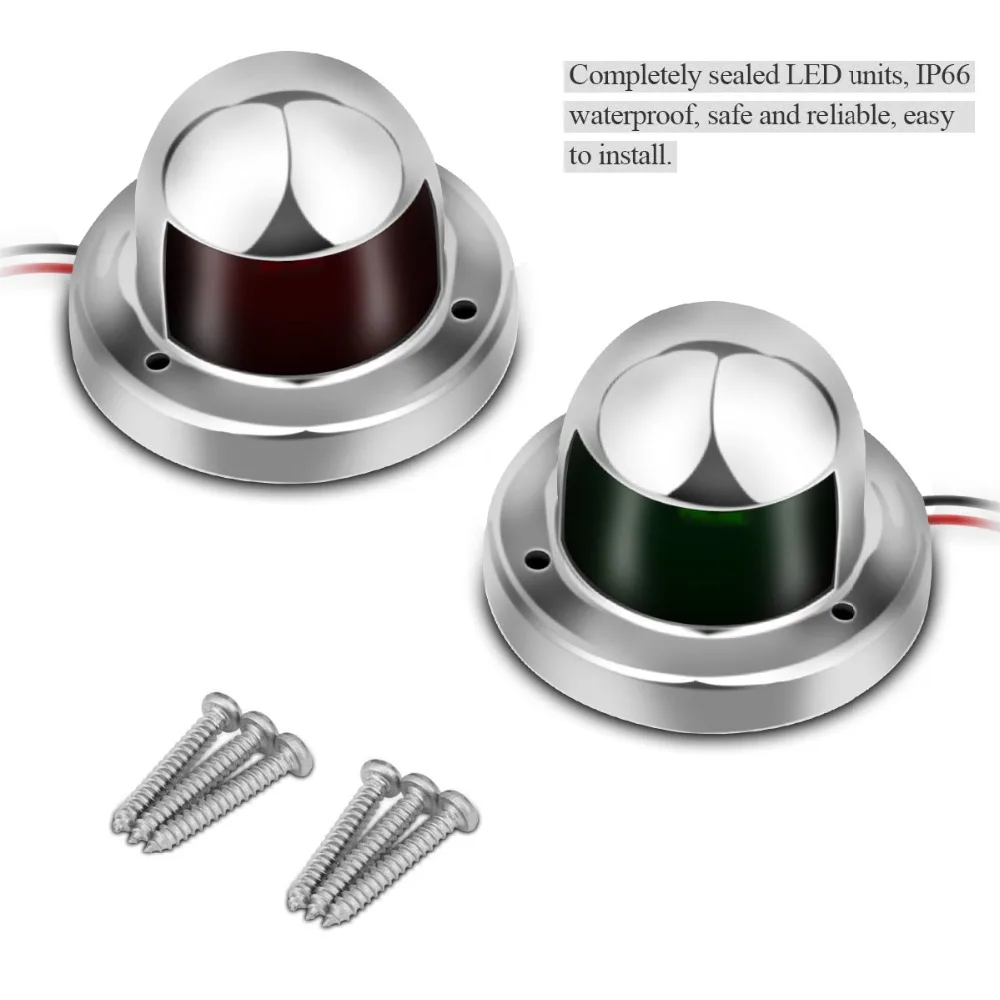 Ansblue 1 пара Нержавеющая сталь 12V светодиодный бант навигационные светильник красный зеленый парусных световой сигнал светильник для Морская Лодка Яхта Предупреждение светильник