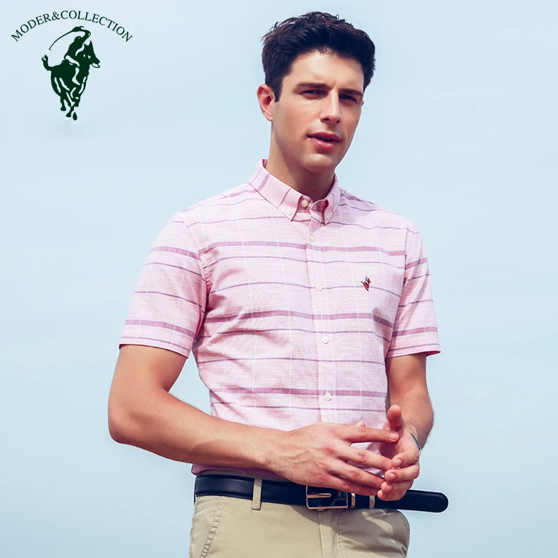 2019 Летняя мужская рубашка с коротким рукавом 100% хлопок обычная посадка не