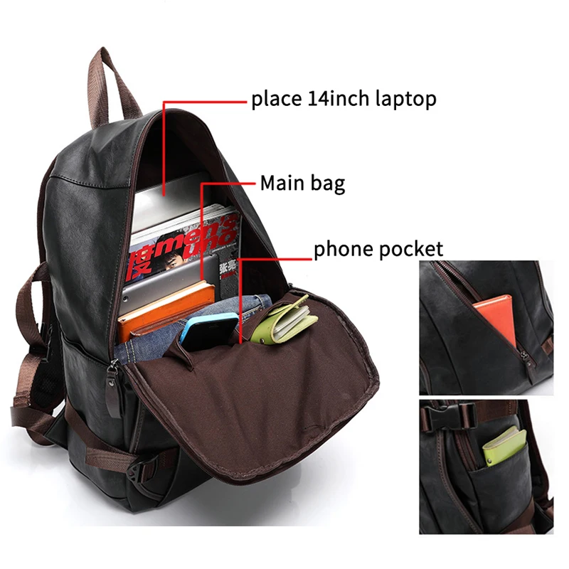 Vintage PU Leather Backpacks For Men College Bags School Travel Backpack Daypacks Mochila shoulder bag Man laptop | Багаж и сумки