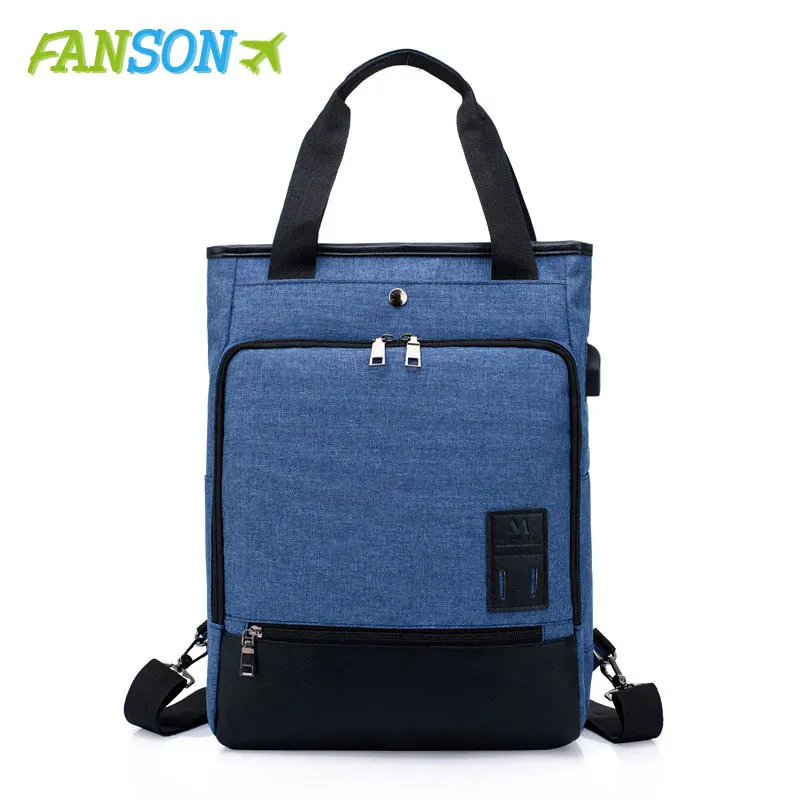 Синий FANSON рюкзак для пары 14 дюймов Сумка для ноутбука тонкая многофункциональная Водонепроницаемая USB зарядка повседневный рюкзак для мужчин и женщин - Цвет: Синий