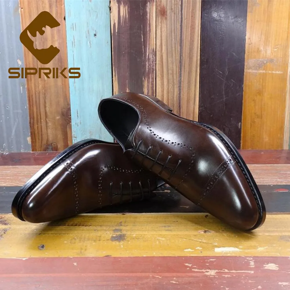 Мужские туфли Sipriks ручной работы из итальянской телячьей кожи темно-коричневые