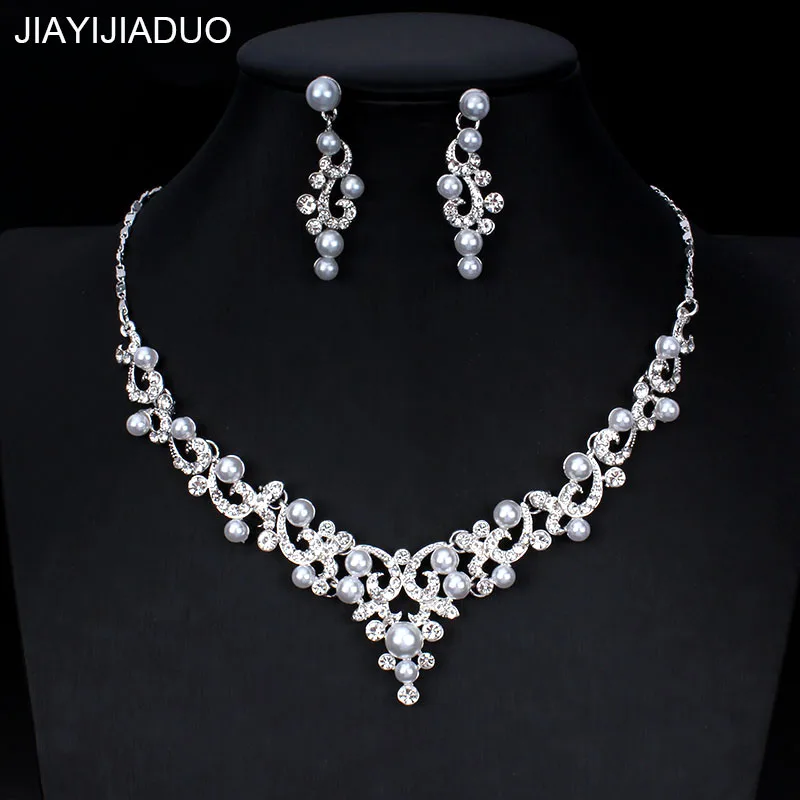 Женский ювелирный комплект из колье и серёг с искусственным жемчугом|Ювелирные