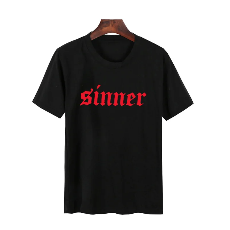 Футболка Sinner женская с буквенным принтом хлопковая рубашка круглым вырезом в