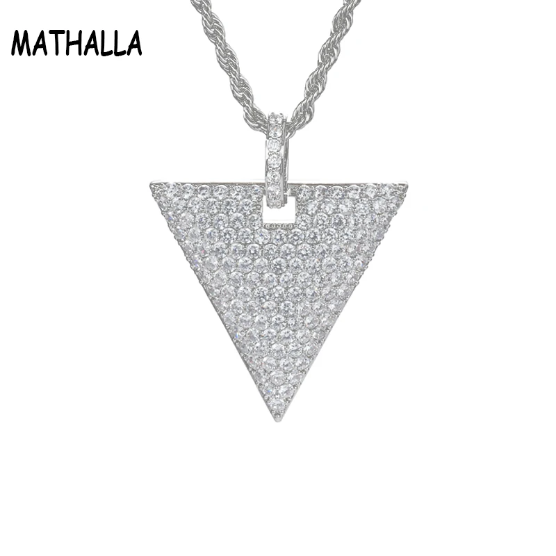 Полный Iced Out кубический циркон треугольная Подвеска из камня соответствующие цепи