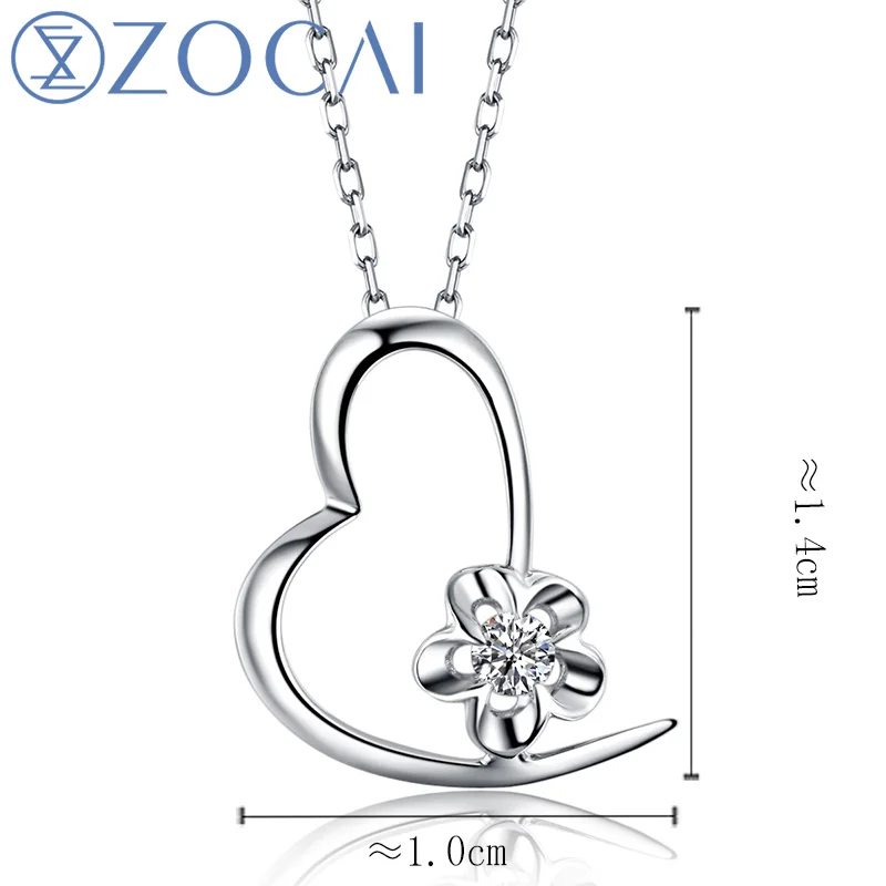 ZOCAI СЕРДЦЕ ОТРАЖЕНИЕ 18 К White Gold 0.03 ct CERTIFIED H/SI Алмазный кулон с 925 Серебряная цепочка Цепочки и ожерелья d00006