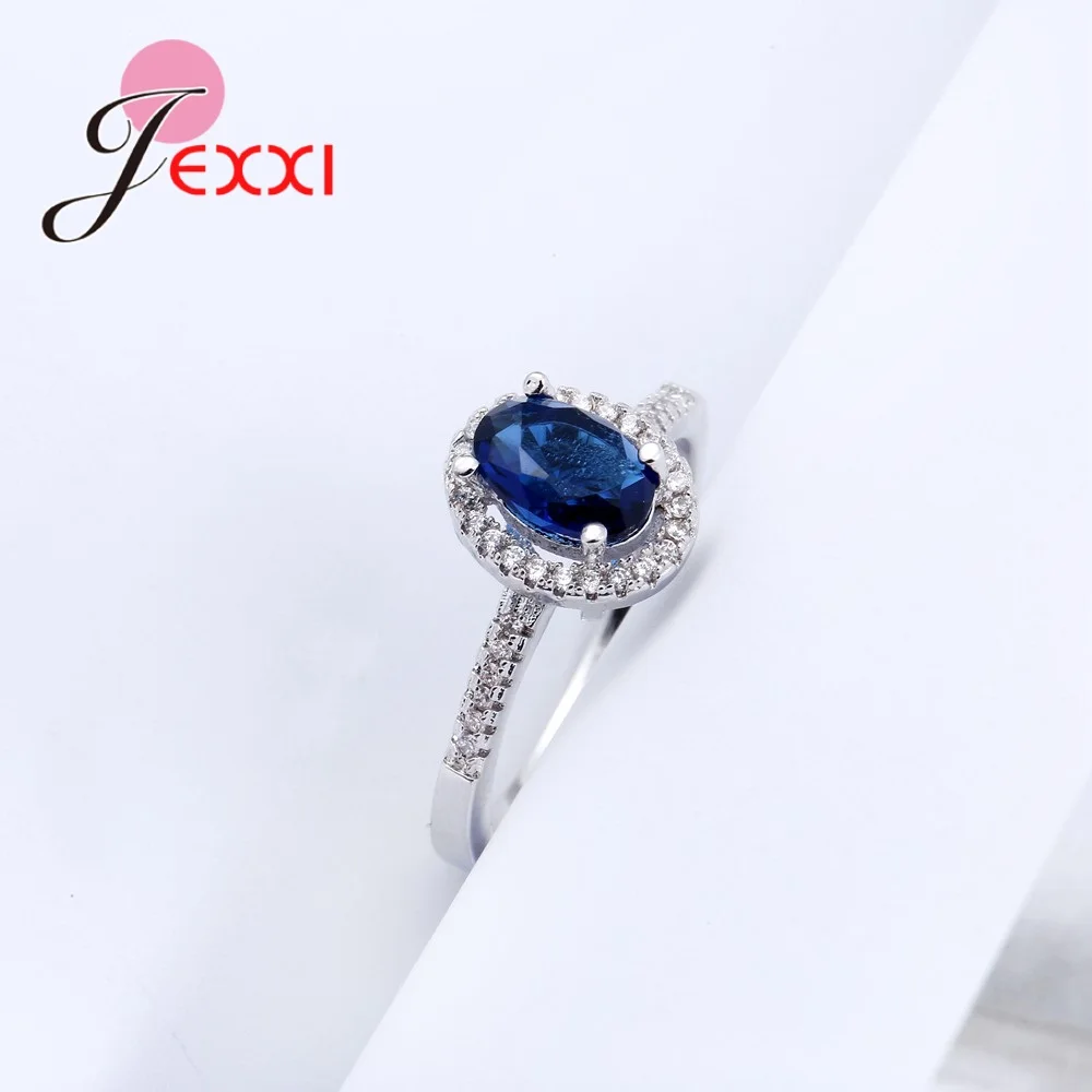 Женские кольца 925 пробы серебро с синим австрийским кристаллом модные простые