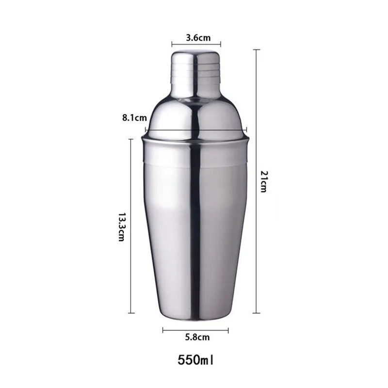 550ml Шейкер для коктейлей из нержавеющей стали, набор, венчик для мартини, Бостонский шейкер для бармена, вечерние барный коктейль-шейкер, инструменты, 550 мл, 750 мл - Цвет: 550ml