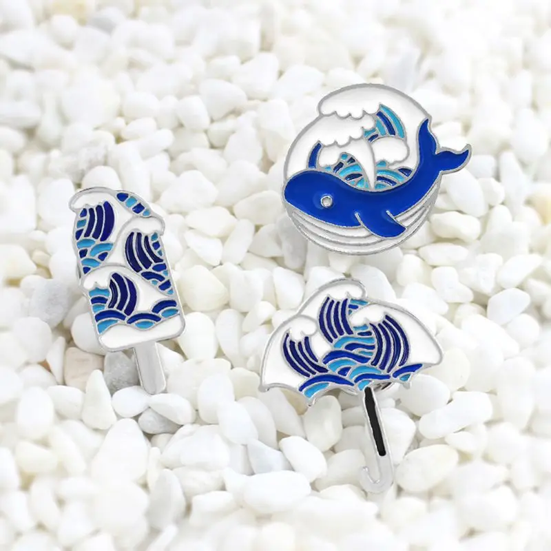 Мультфильм милый японский стиль волна Дельфин эскимо зонтик сплав брошь значок