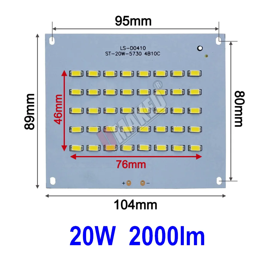 Полный Мощность светодиодный floodling PCB 10 Вт 20 Вт 30 Вт 50 Вт 70 Вт 100 Вт 200 Вт SMD5730 СВЕТОДИОДНЫЙ печатной платы, Алюминий пластина для Светодиодный прожектор - Испускаемый цвет: 20W 104x89mm