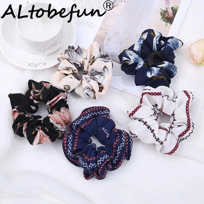 

ALTOBEFUN Floral Fabric Headwear For Women Flower Hair Ties Female Ethnic Style Lady Vintage Headband TC023