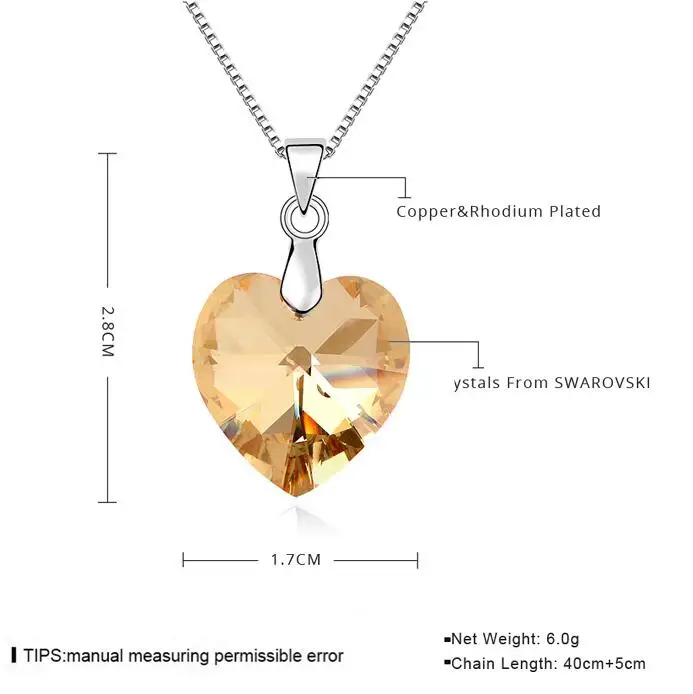 

Original Crystals From Swarovski Heart Pendant Necklace For Women Lovers Silver Color Maxi Collares Valentine's Day Gift