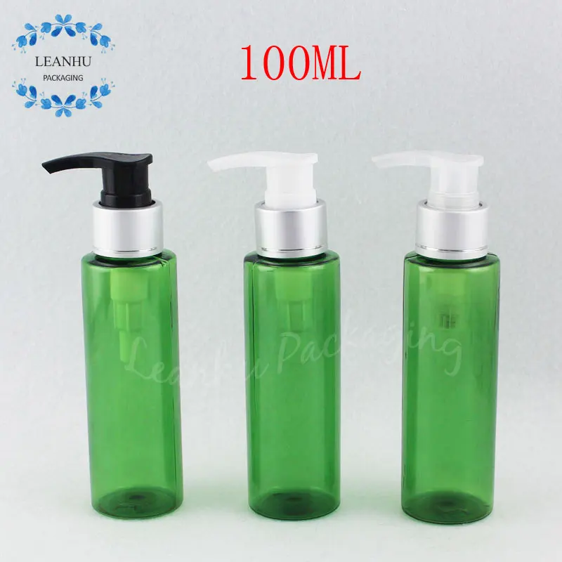 

100 мл зеленая пластиковая бутылка с серебряным насосом для лосьона, 100CC шампунь/лосьон для суб-розлива, пустой косметический контейнер