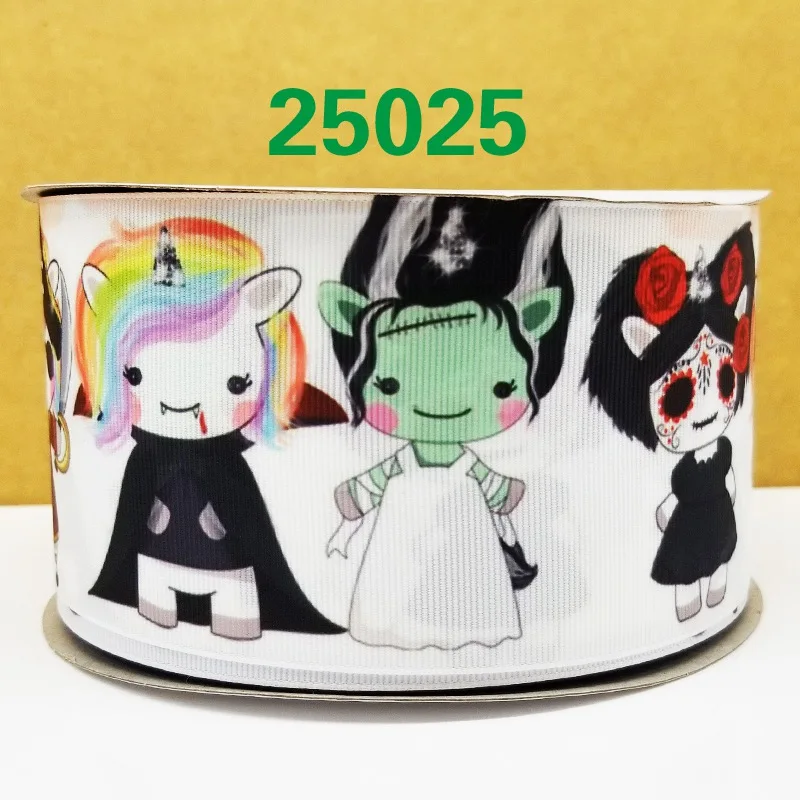 Бесплатная доставка 50 ярдов мультфильм Хэллоуин печатных grosgrain ленты 25033 | Дом и