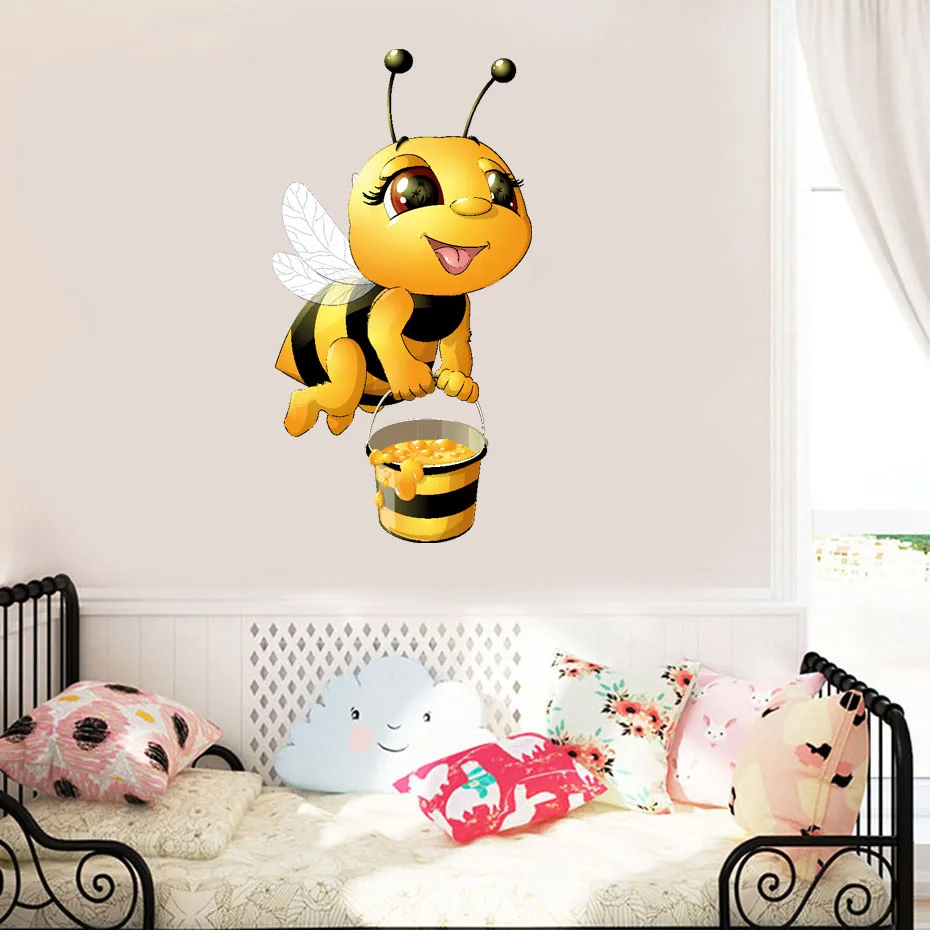 Желтые пчелы мед наклейки на стену DIY сладкие животные для детской комнаты домашний декор мультфильм настенные наклейки с животными