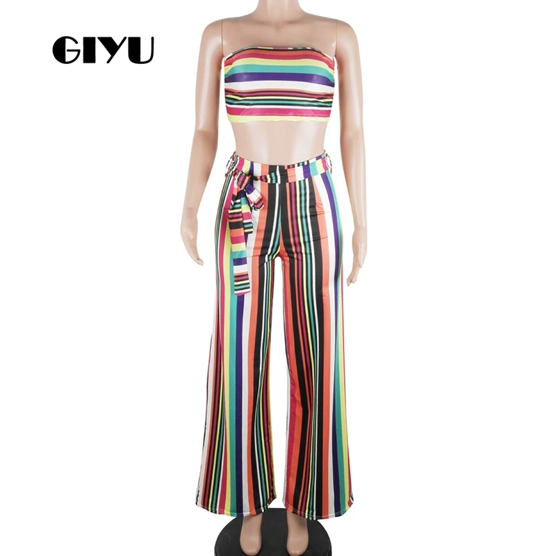 GIYU полосатый лоскутный женский без бретелек Укороченные спортивные костюмы с