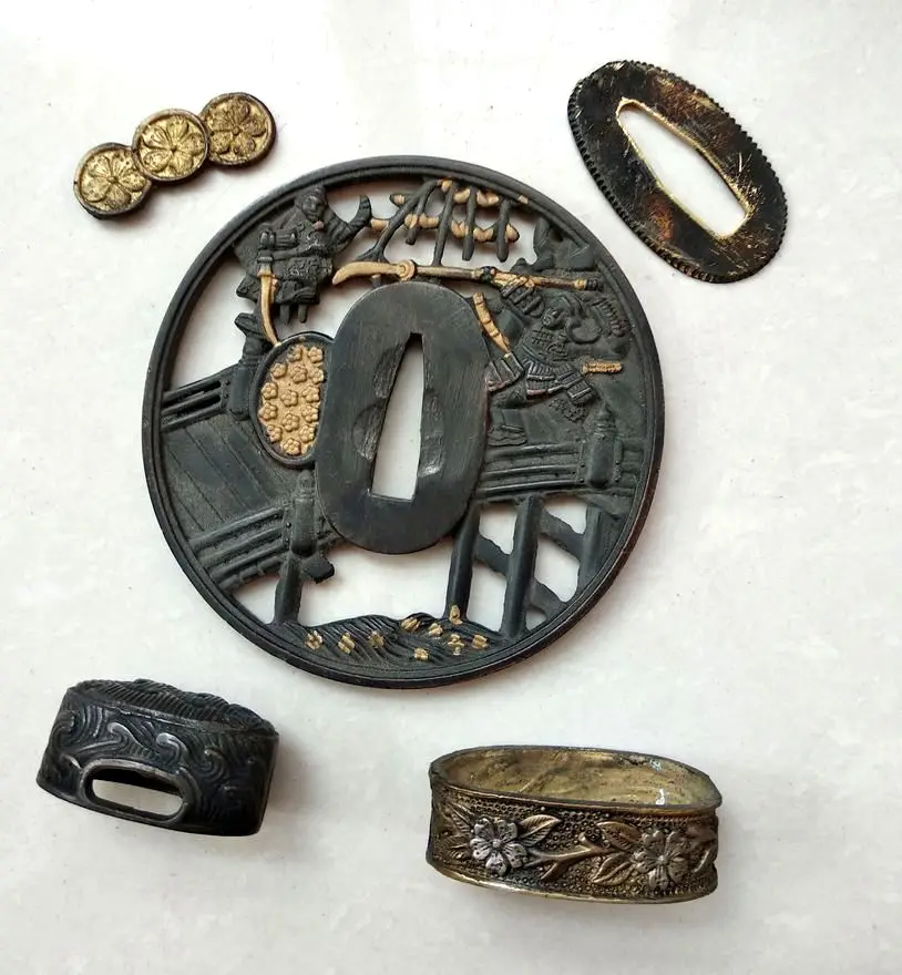 Кованый японский аксессуар для катаны части Tsuba Набор насадок для самурайского меча