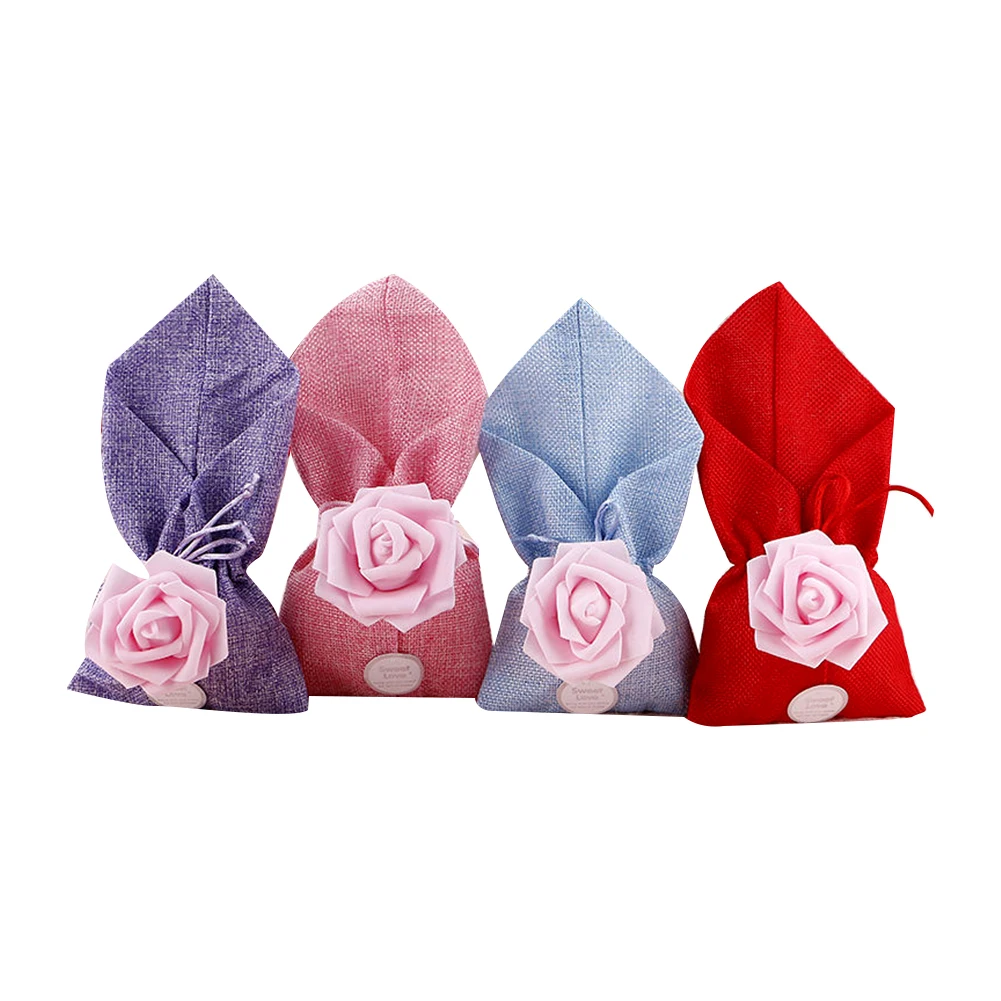 Мешковина мешок конфет с цветком L Размер 4 шт многоцветные ювелирные изделия