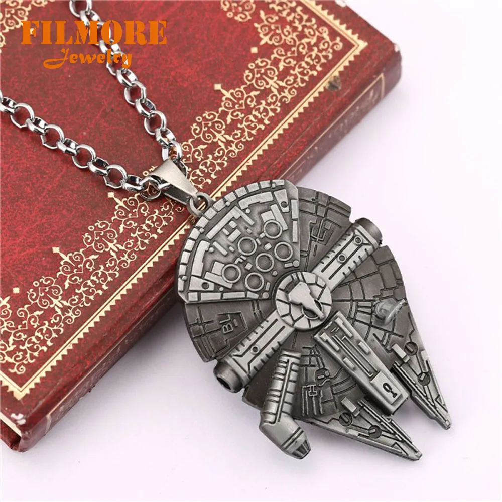 

Star Wars 7 The Force Awakens Spacecraft Necklace Jewelry Vintage Mill Falcon Darth Pendant Gothic Chain Choker Figure Men Women