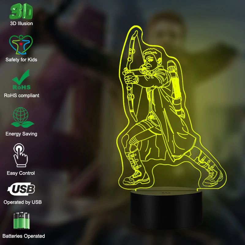 VCity 3D Ночной светильник Led Настольная лампа ястреб &quotкошачий глаз&quot Hero