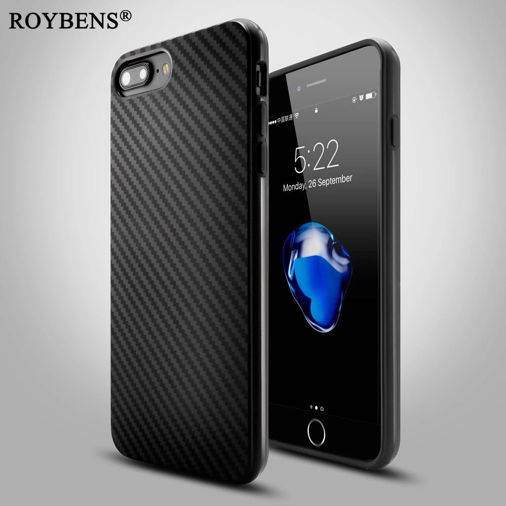 Roybens черный силиконовый мягкий чехол для iPhone 7 Plus 6 S 5 5S SE из углеродного волокна