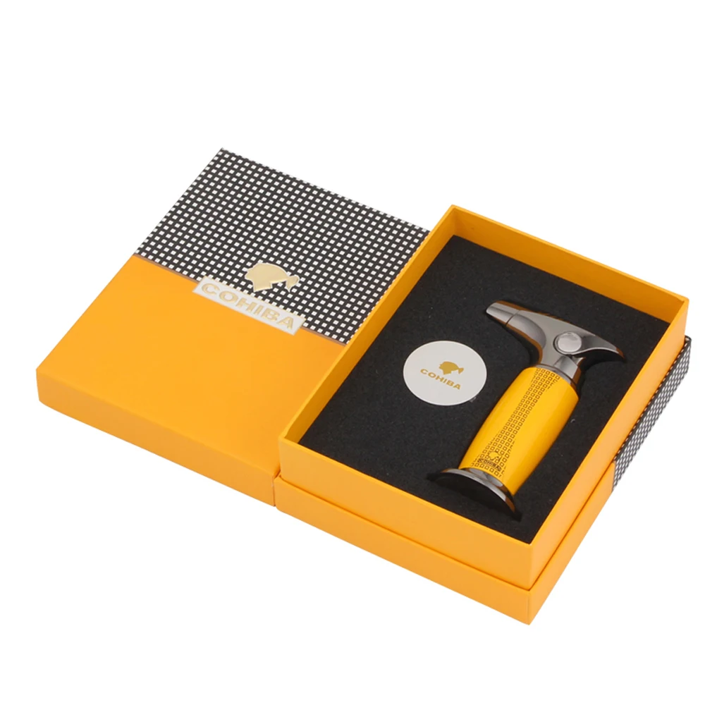 COHIBA сигарный фонарь, зажигалка, настольный пистолет, металлические газовые зажигалки с бутаном, ветрозащитная струйная зажигалка, зажигалка для сигар, инструменты W/Подарочная коробка