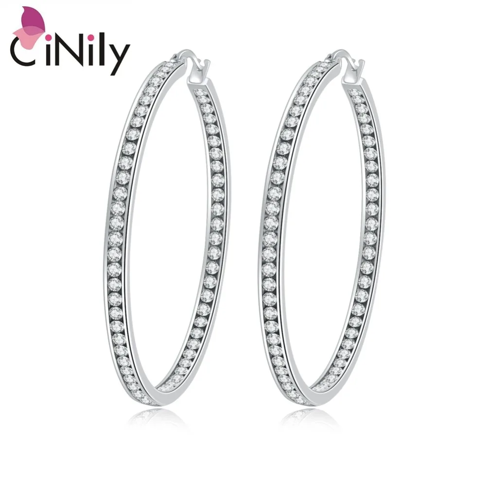Большие серьги кольца CiNily Rainbow & Clear с белым кристаллом Коктейльные Вечерние из