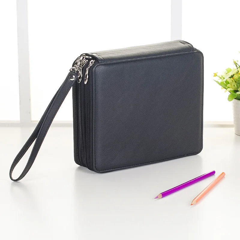 120 Holes Black Милые канцелярские товары 127/168 отверстия школьный пенал pu кожаный чехол для карандашей сумка сложенная кисть для эскиза чехол с молнией художественные принадлежности - Цвет: 120 Holes Black