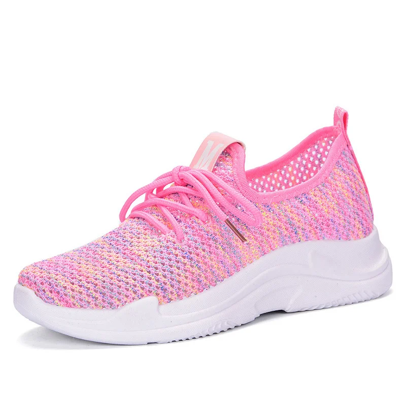 pink Летние женские сетчатые туфли на плоской подошве; повседневные лоферы; женские сандалии со шнуровкой; удобная модная дышащая женская обувь - Цвет: pink
