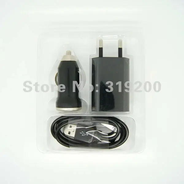 USB 3 in 1 Colorful Car Charger+ EU Cable for iPhone iPod Retail Packing Free Shipping-8 colors available- Black | Мобильные