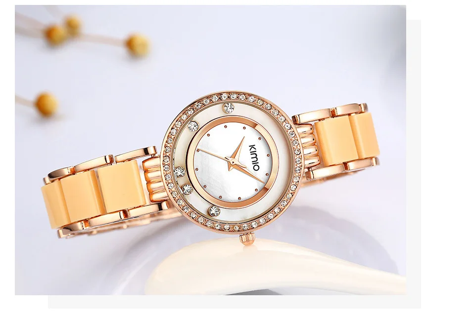 KIMIO Rolling Diamond часы Женское платье розовое золото модные женские часы люксовый бренд женские часы браслет часы женские кварцевые
