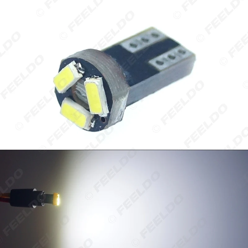 FEELDO 50 шт. белая Автомобильная T5 0 5 Вт 6000K 3SMD 1210/3528 CANBUS без ошибок светодиодный ная